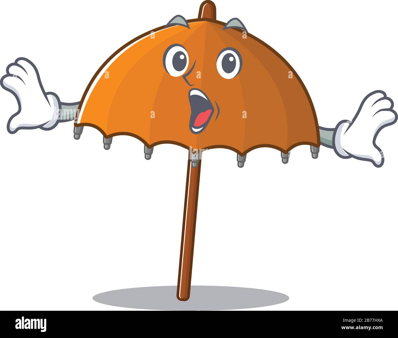 A cartoon character of orange umbrella making a surprised gesture Stock