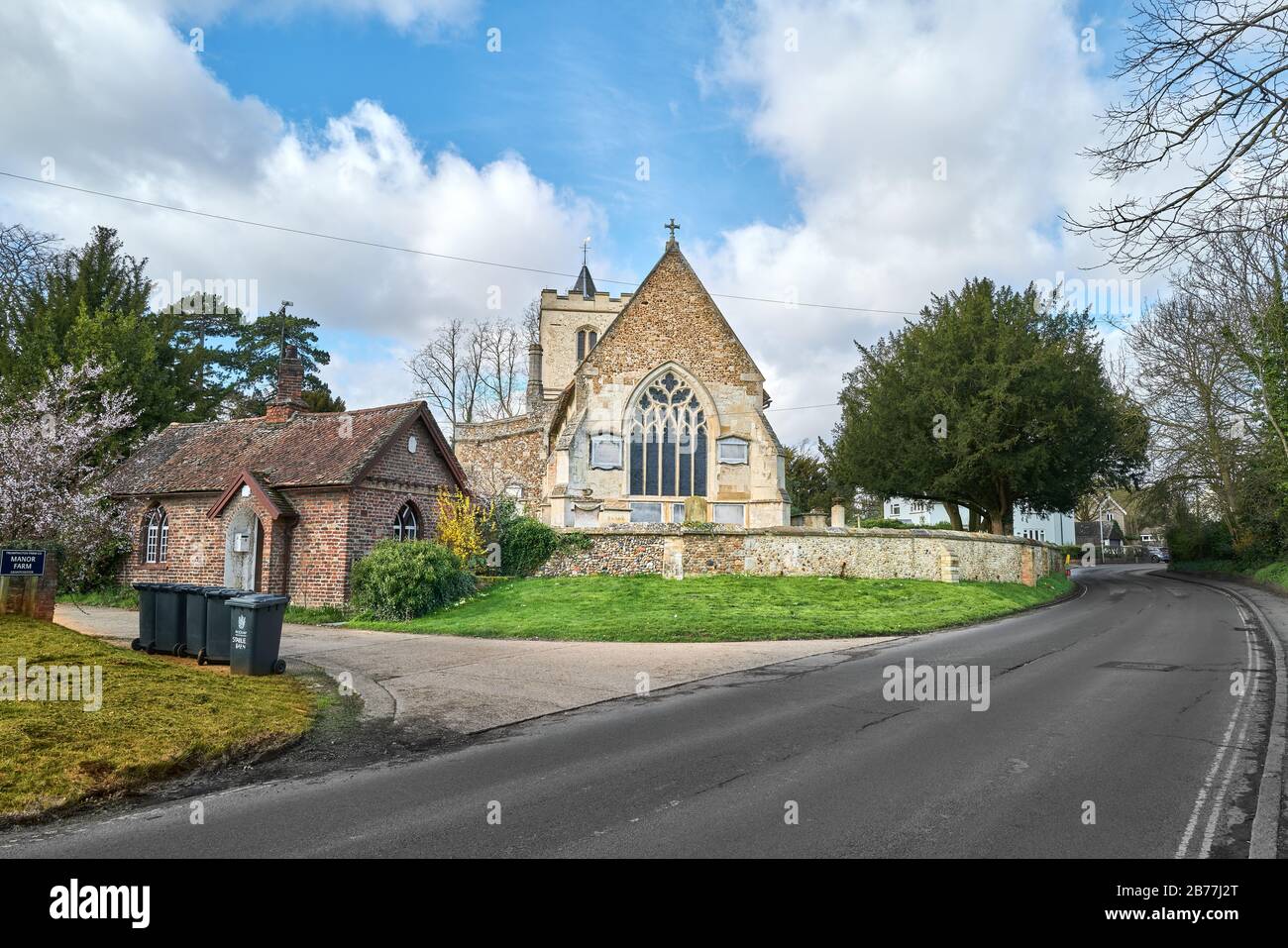The parish church, St Andrew and St Mary in the english village of Grantchester, Cambridgeshire, England. Stock Photo