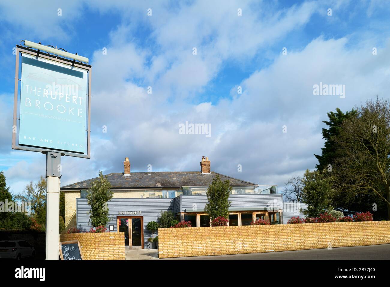 The Robert Brooke bar and kitchen in the english village of Grantchester, Cambridgeshire, England. Stock Photo