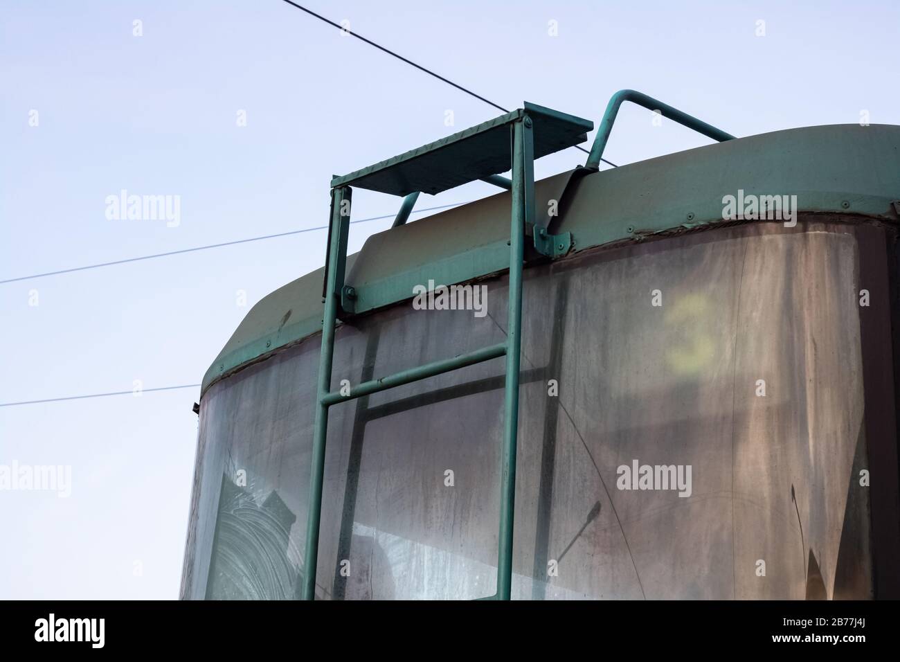 Roof and window of green tram closeup Stock Photo - Alamy