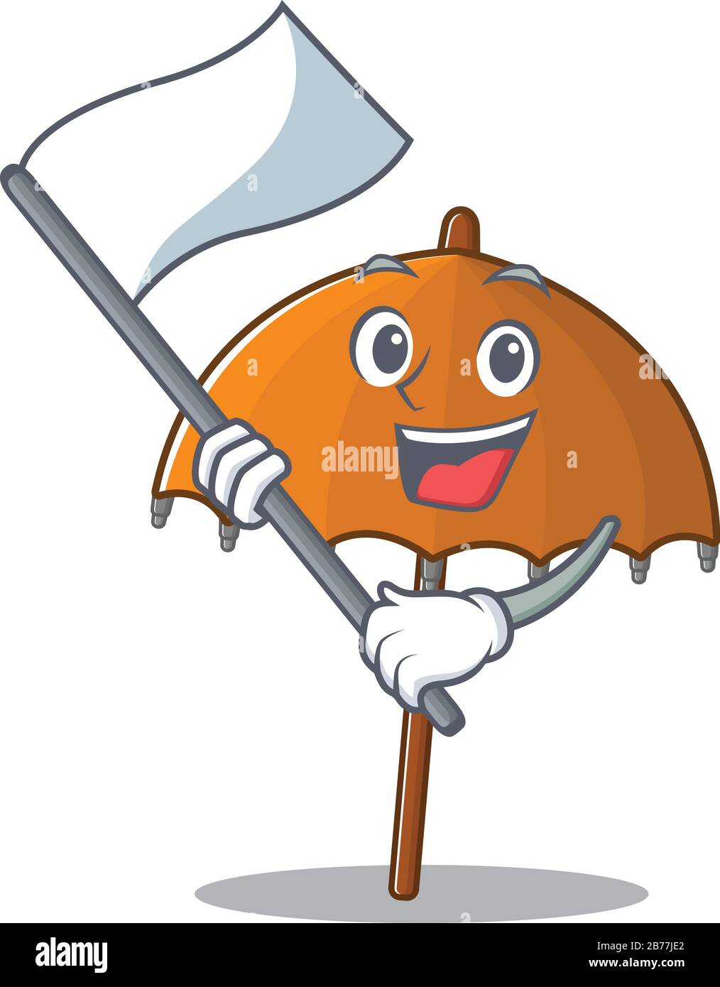 Orange umbrella cartoon character design holding standing flag Stock