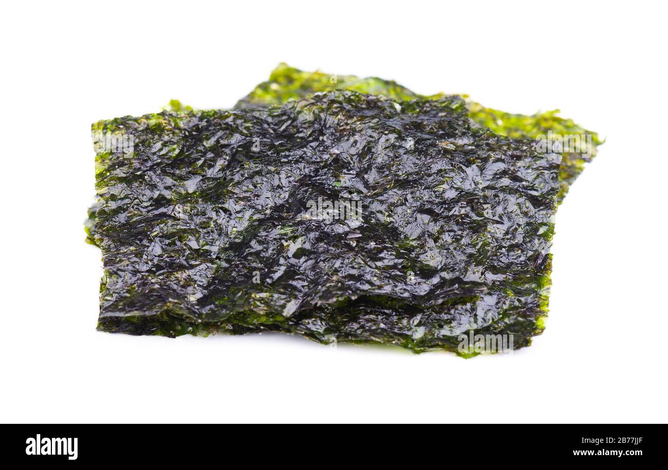 Crispy nori seaweed isolated on white background. Japanese food nori