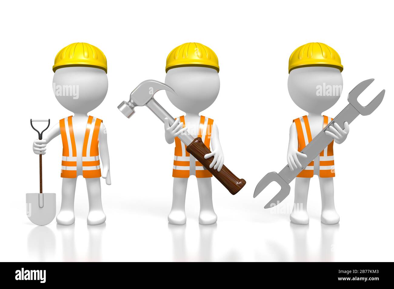 3D workers with tools Stock Photo