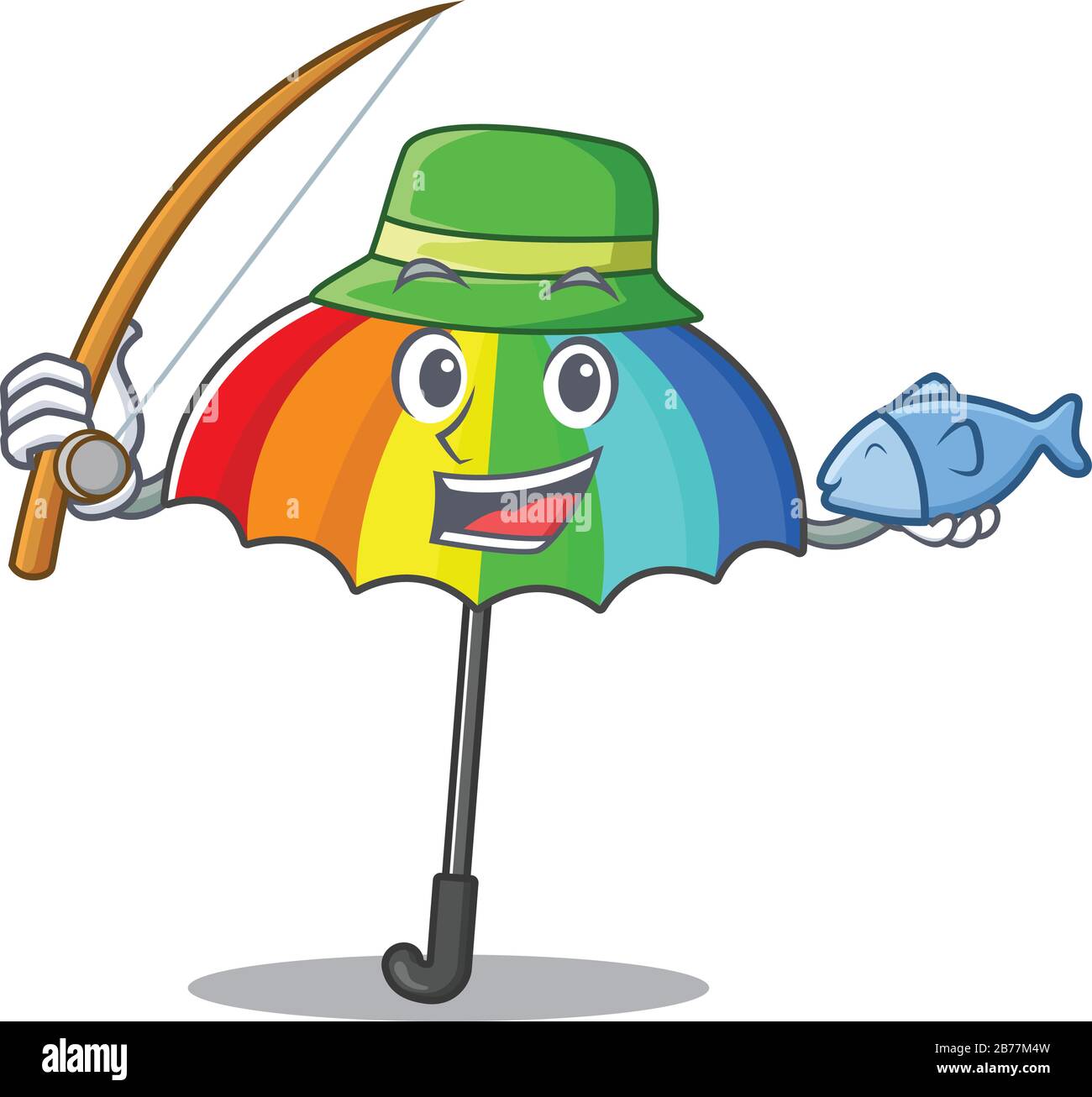 A Picture of funny Fishing rainbow umbrella design Stock Vector Image