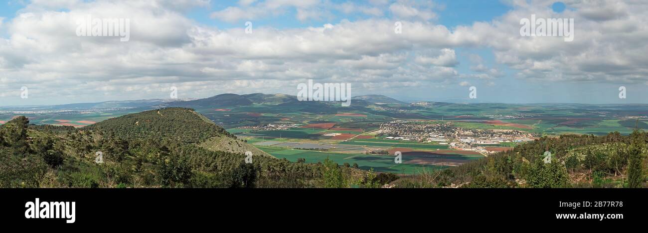 Mount Gilboa, where king Saul fell, view from mountain top to the valley of Israel Stock Photo