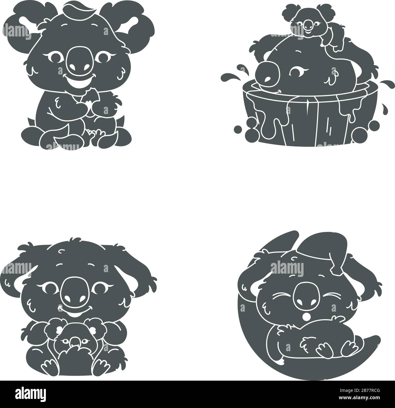 Cute koala kawaii character glyph icons set Stock Vector Image & Art ...