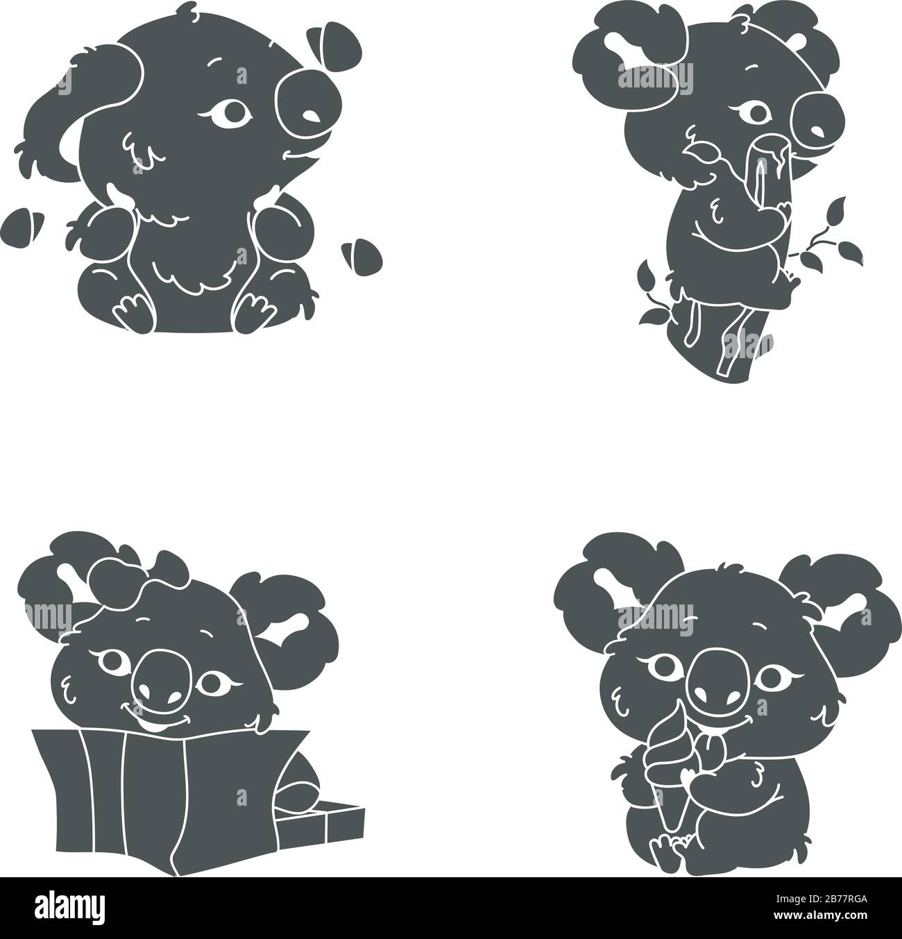 Cute koala kawaii character glyph icons set Stock Vector Image & Art ...