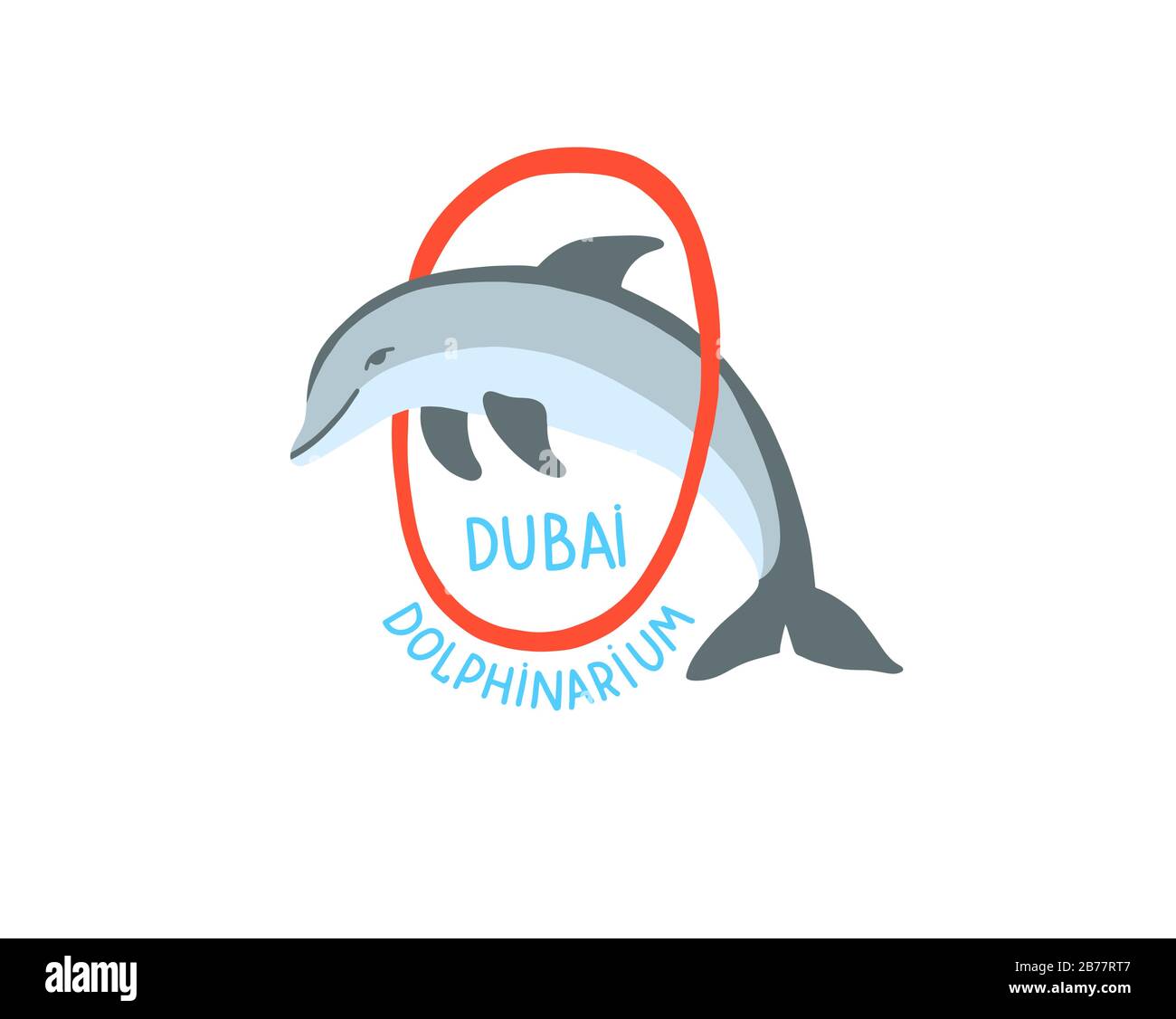 hand drawing sketch icon of Dubai dolphinarium - dolphin jumps through the ring Stock Vector