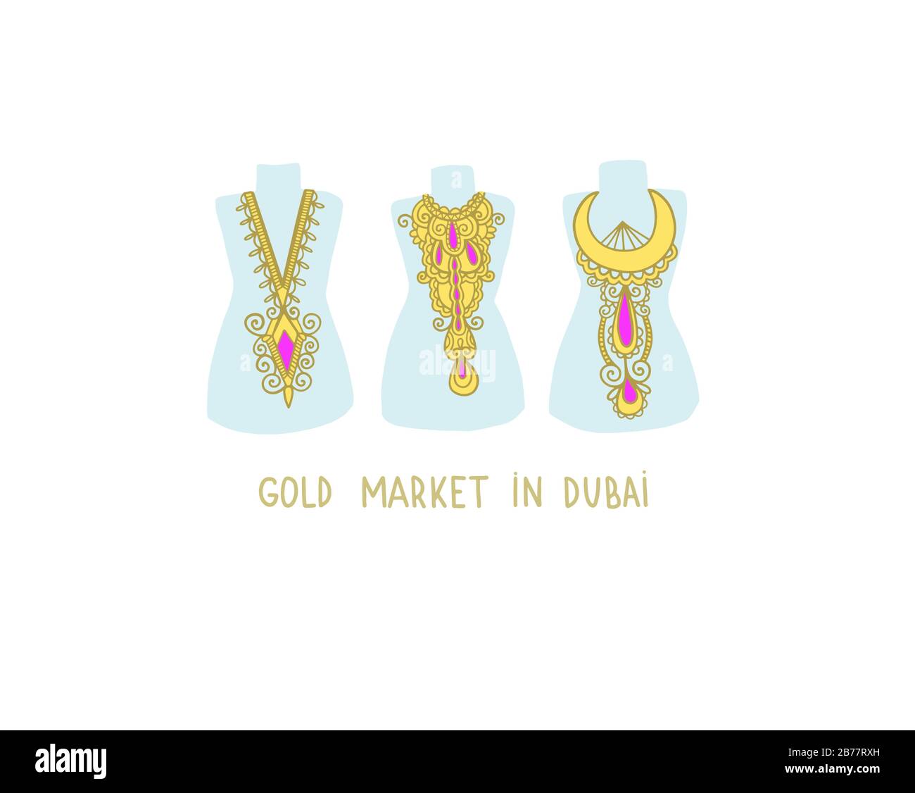 gold market in Dubai - hand drawing flat style icon of famous place in Dubai, United Arab Emirates, Middle East Stock Vector