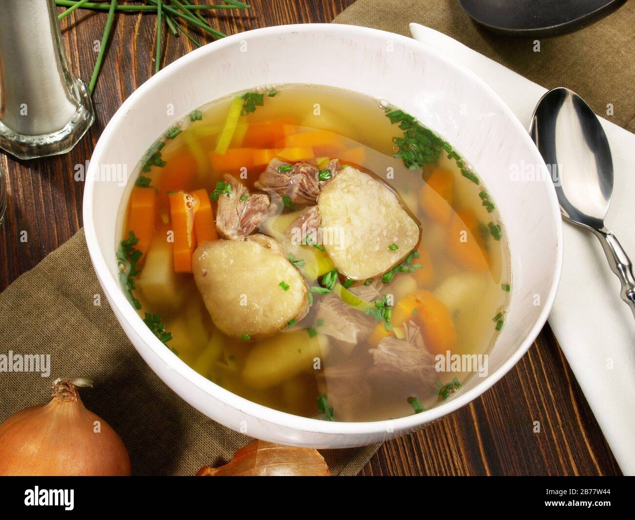 Beef Bone Soup with Bone Marrow Vegetables and Spice Stock Photo Alamy