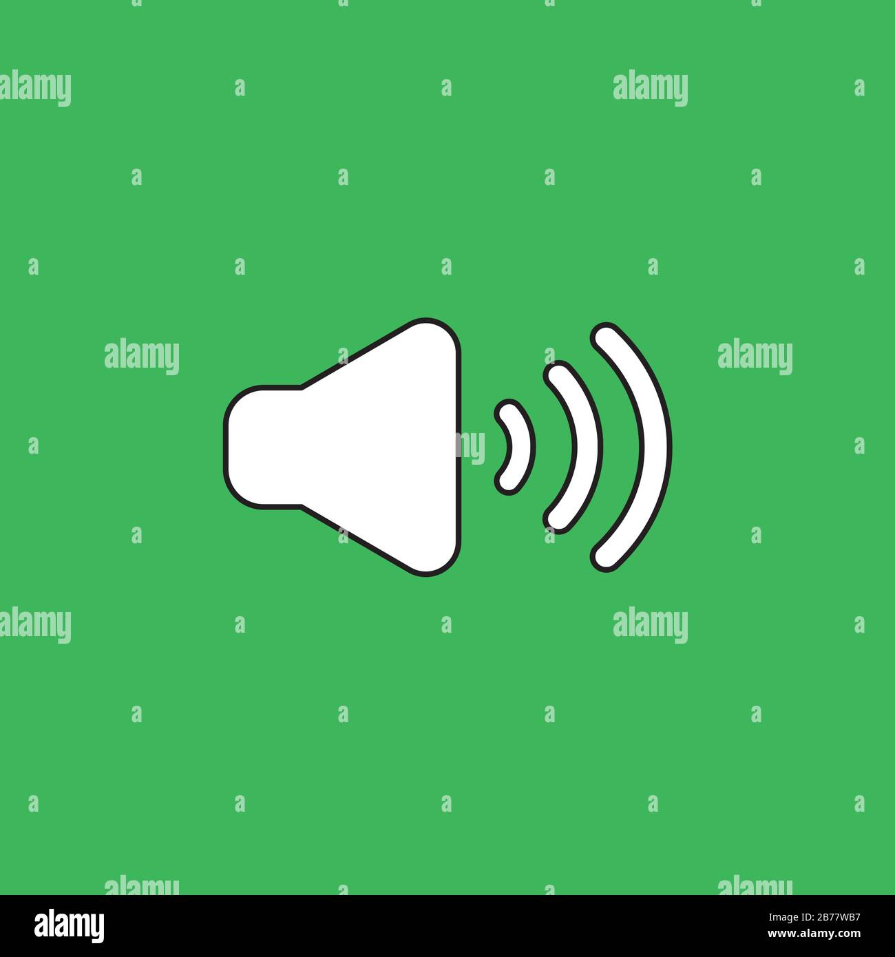 Vector illustration icon concept of sound on. Black outlines, green background. Stock Vector