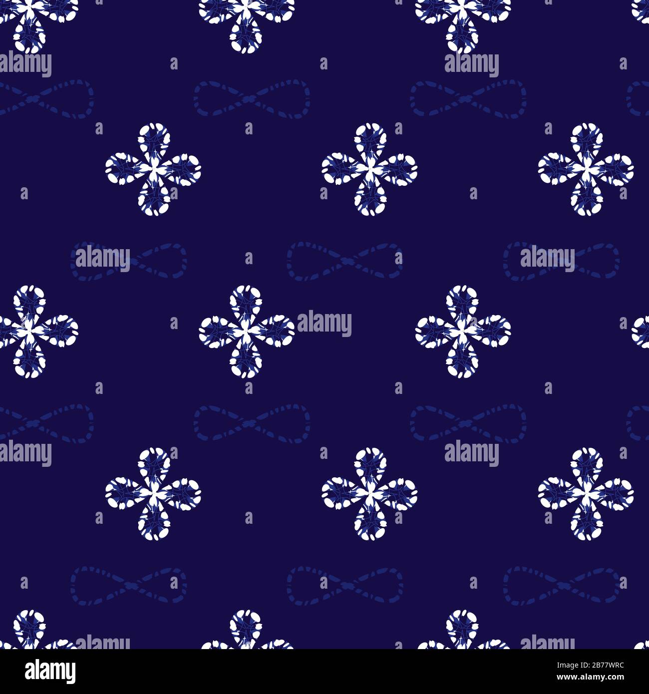 Vector blue shibori simple small four leaf clover pattern background. Suitable for textile, gift wrap and wallpaper. Stock Vector