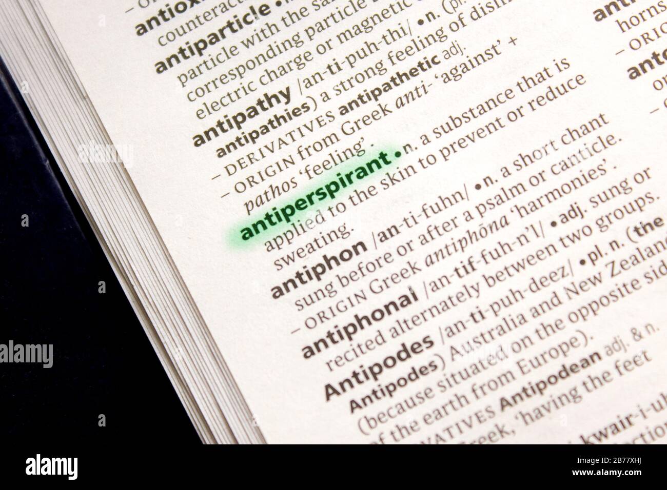 Antiperspirant word or phrase in a dictionary Stock Photo Alamy