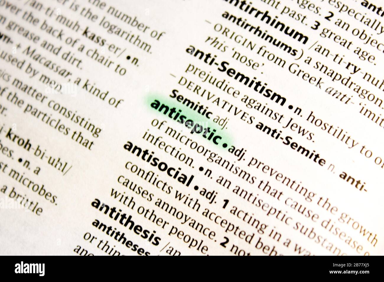 Antiseptic word or phrase in a dictionary Stock Photo Alamy