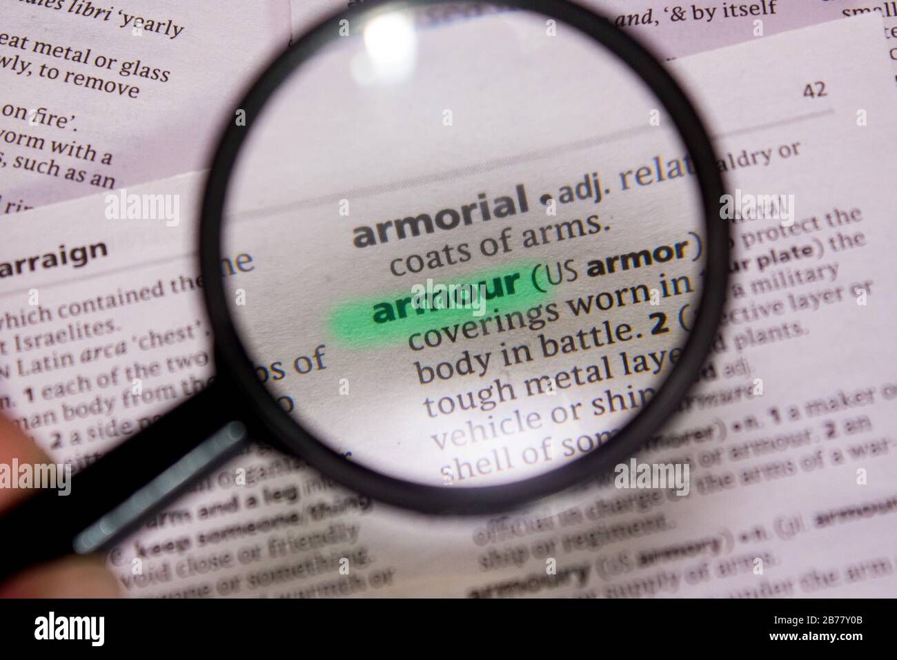Armour word or phrase in a dictionary Stock Photo Alamy