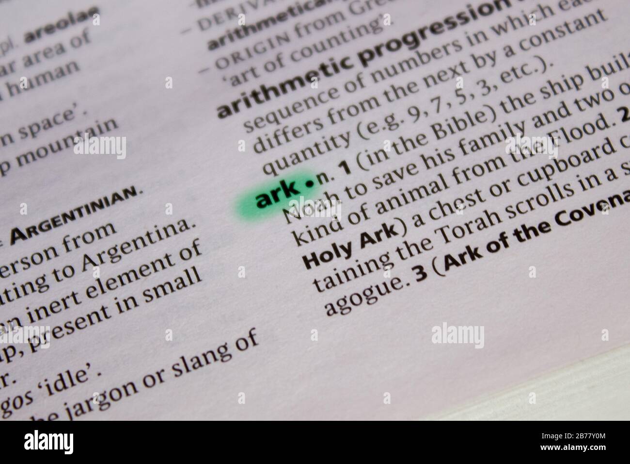 Ark word or phrase in a dictionary Stock Photo Alamy
