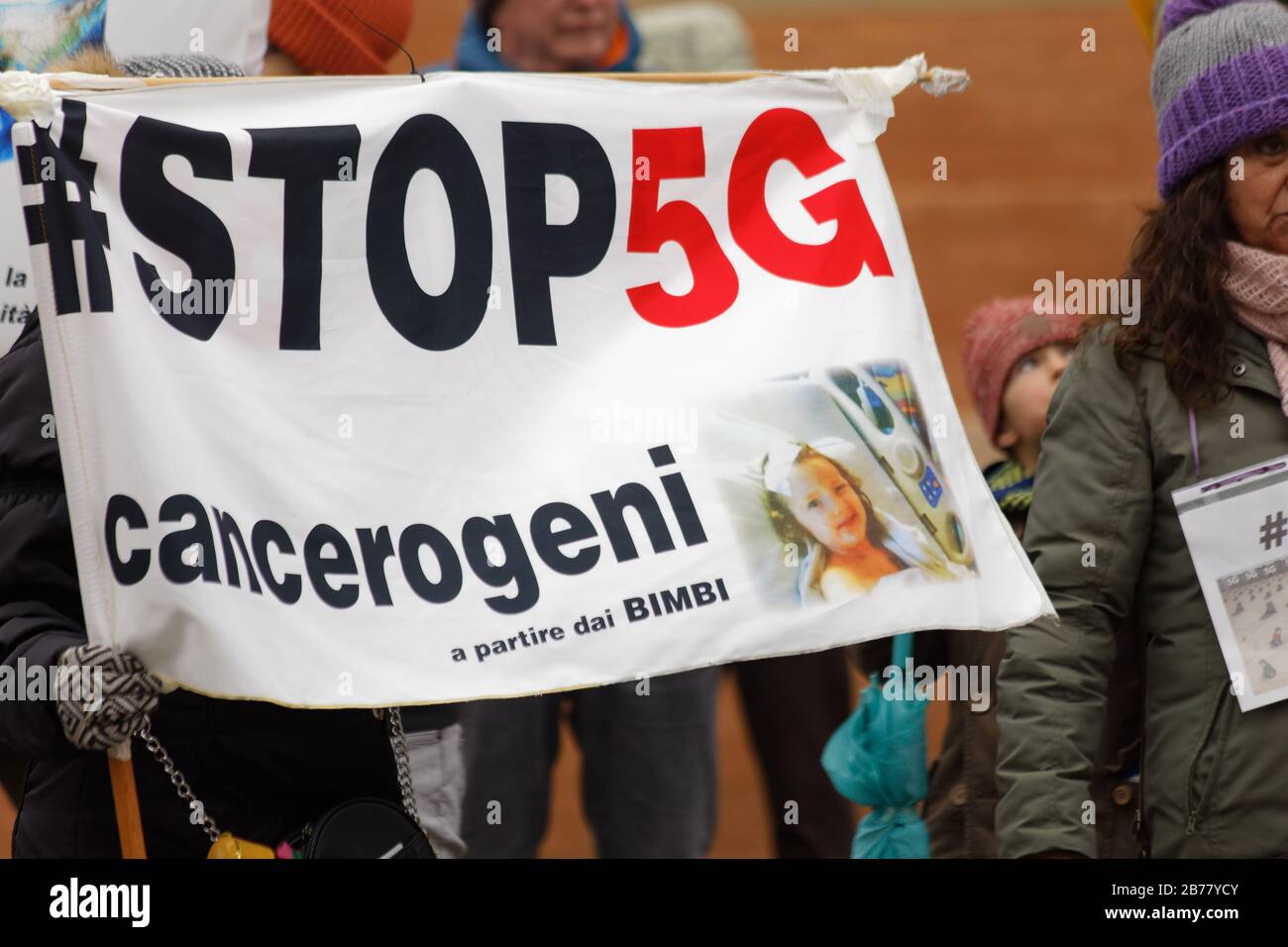 #stop5G protest, Bologna, Italy, January 2020 Stock Photo