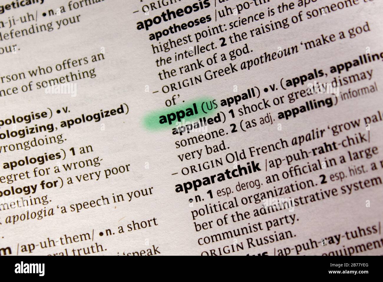 Appal word or phrase in a dictionary Stock Photo