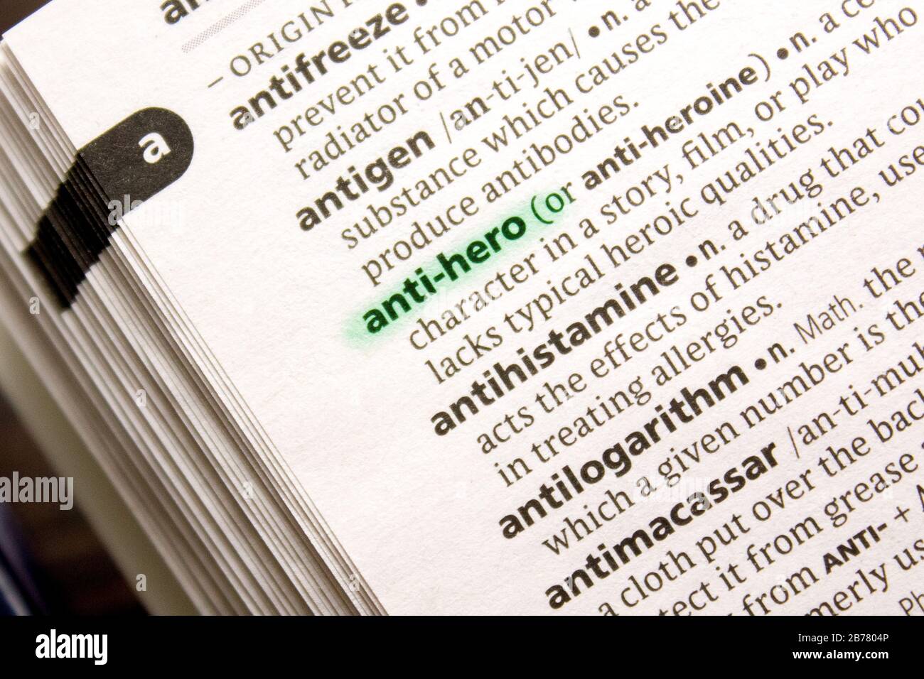Antihero word or phrase in a dictionary Stock Photo Alamy