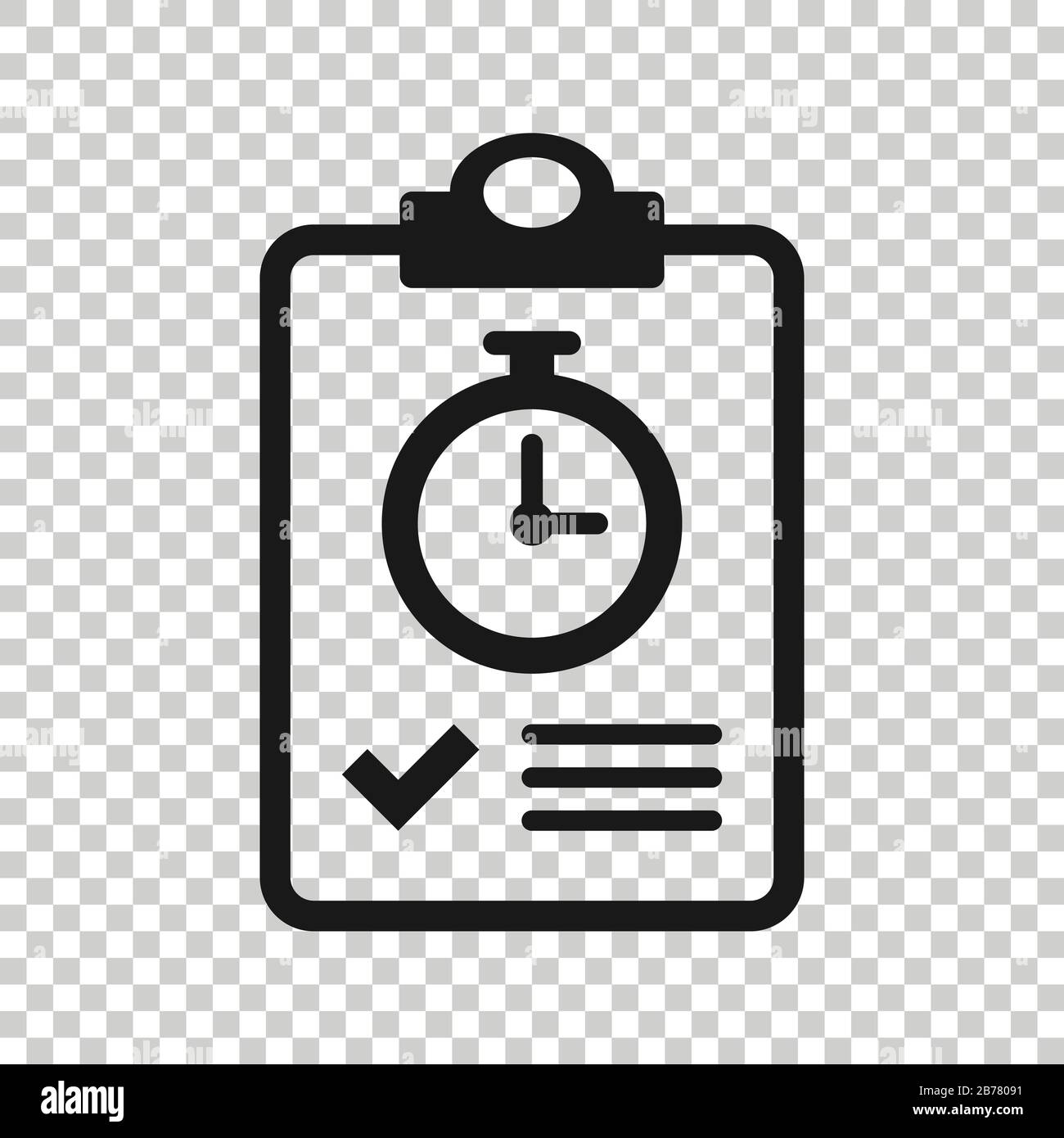 Document witch clock icon in flat style. Checklist survey vector ...