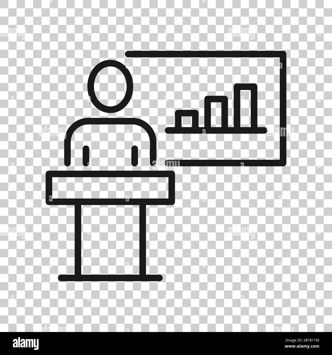 People on podium icon in flat style. Speaker vector illustration on white isolated background. Audience orator business concept. Stock Vector