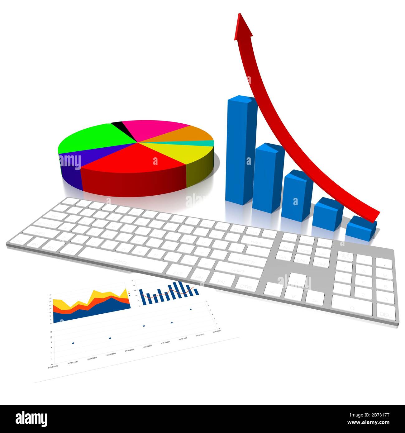 3D business chart illustration, white background Stock Photo - Alamy