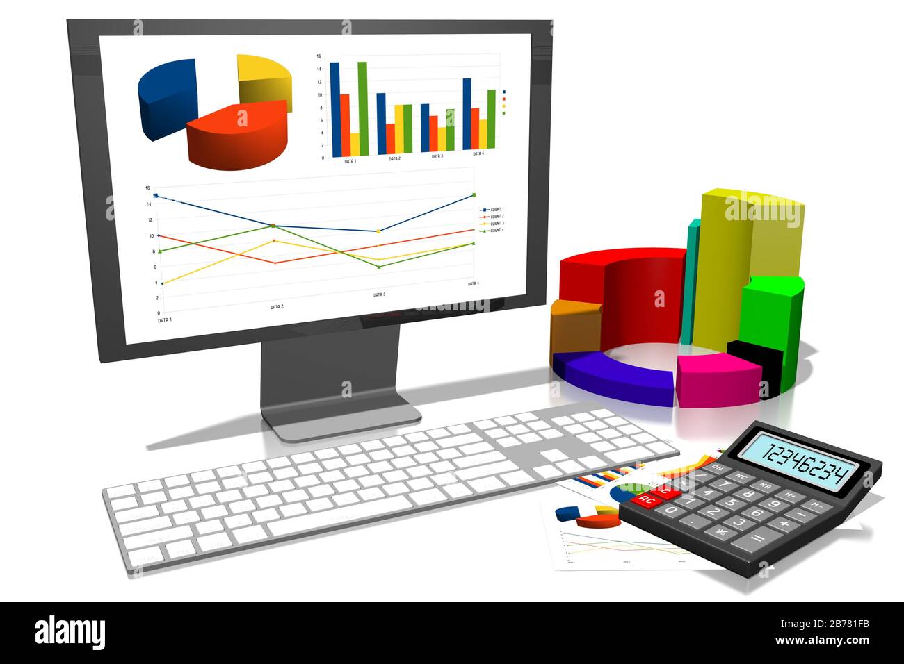3D business chart illustration, white background Stock Photo - Alamy
