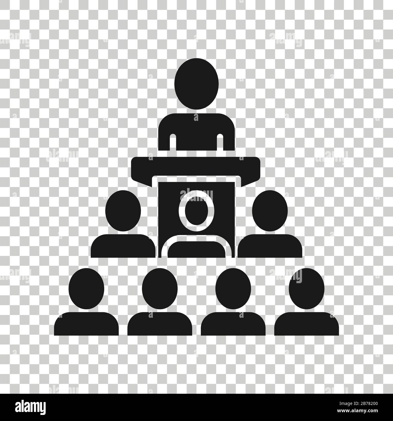 People on podium icon in flat style. Speaker vector illustration on white isolated background. Audience orator business concept. Stock Vector