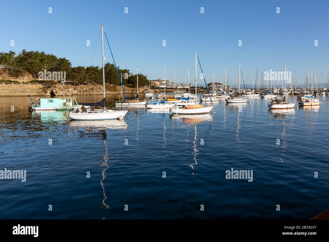 Yachts moored at Fisherman's Wharf in Monterey, California, USA. Stock Photo