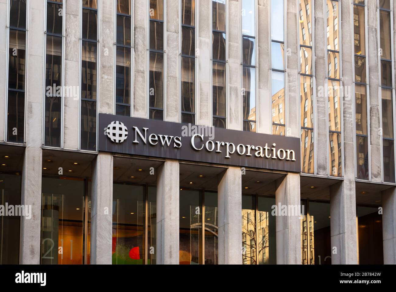 American mass media and publishing company News Corporation logo seen on a building. Stock Photo