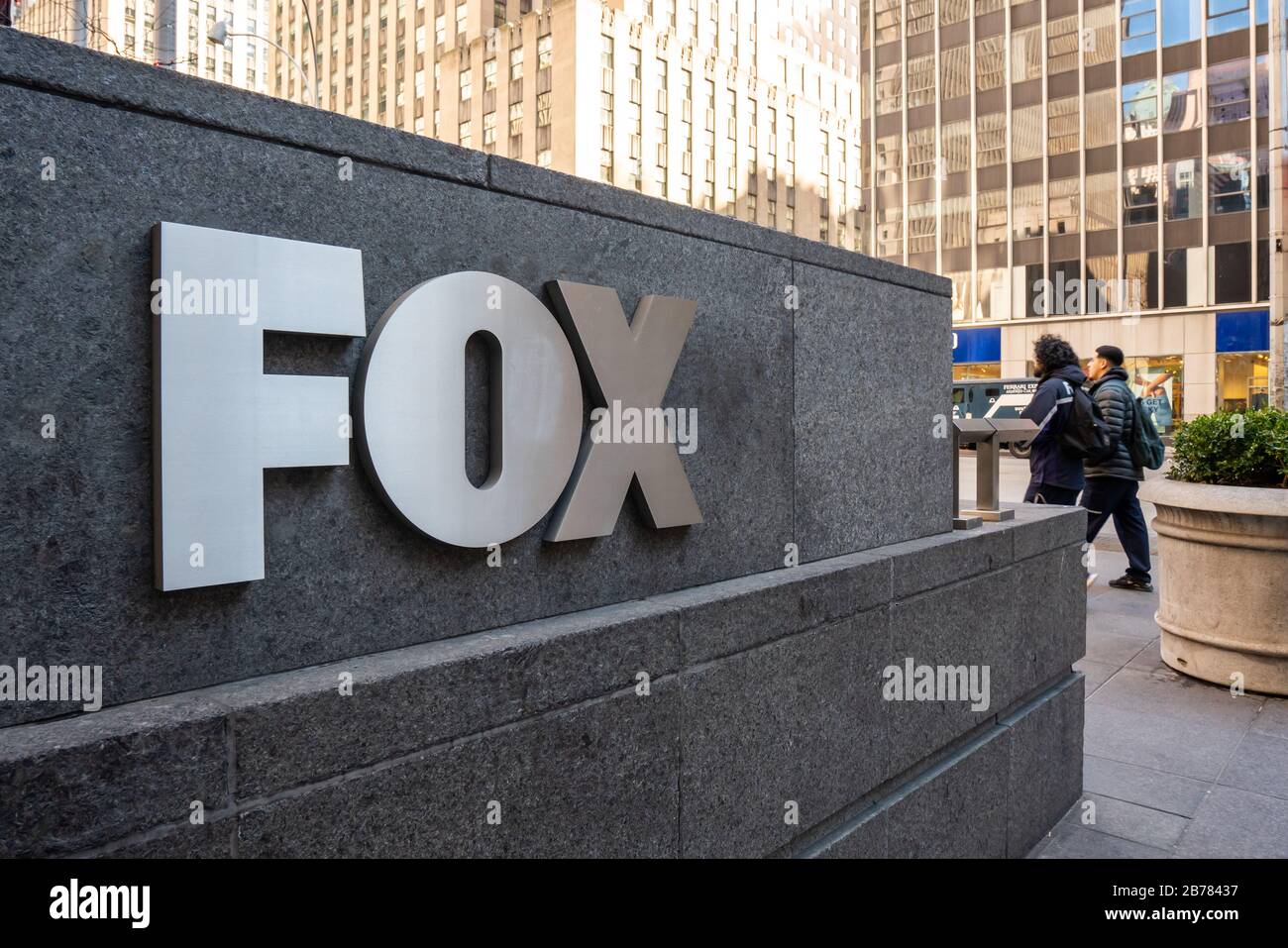 A view of an american conservative cable television news channel Fox News logo. Stock Photo