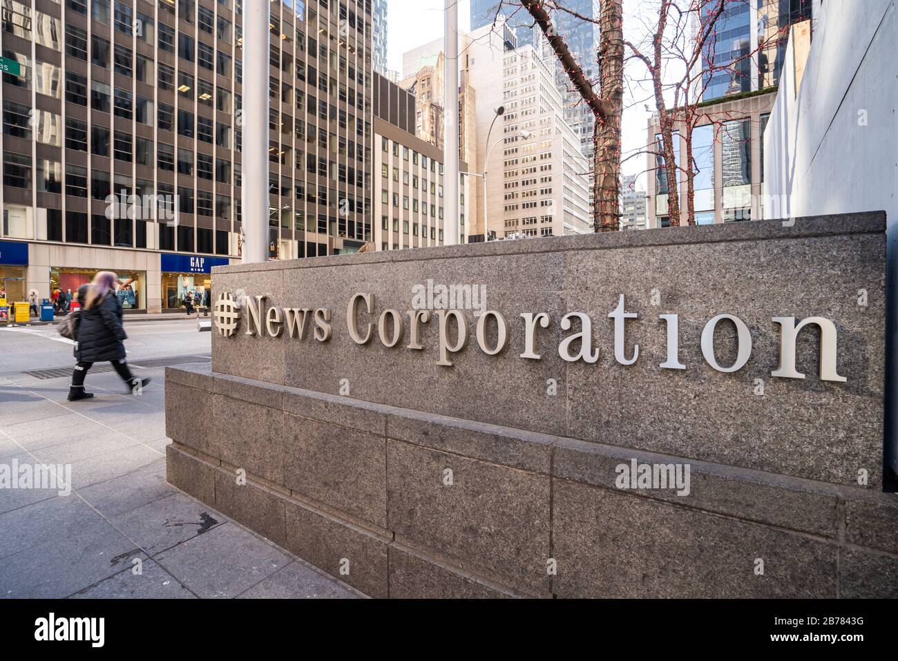 American mass media and publishing company News Corporation logo seen outside their headquarters building. Stock Photo