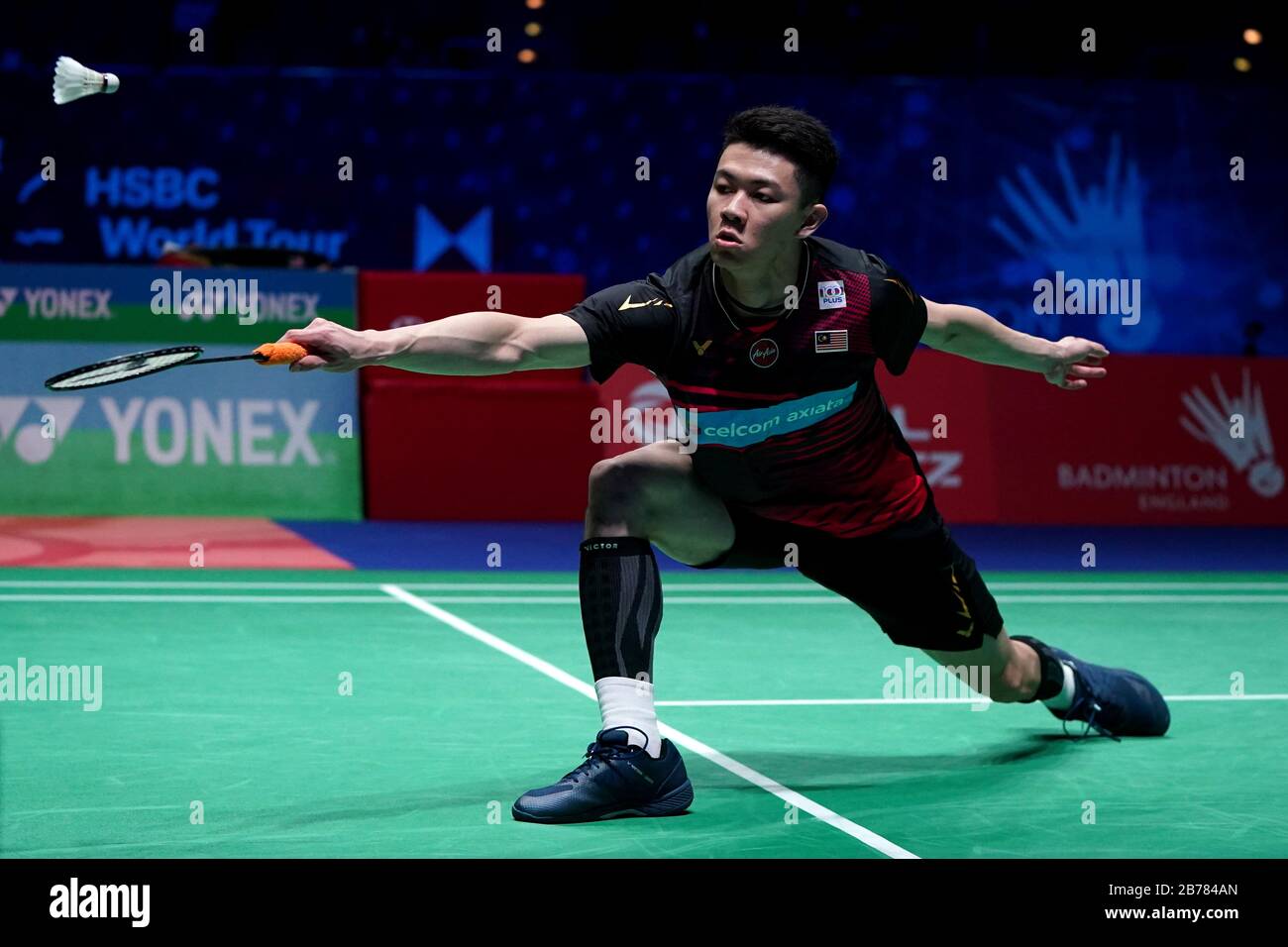 Malaysias Lee Zii Jia in action in the Mens singles match during the YONEX All England Open Badminton Championships at Arena Birmingham Stock Photo