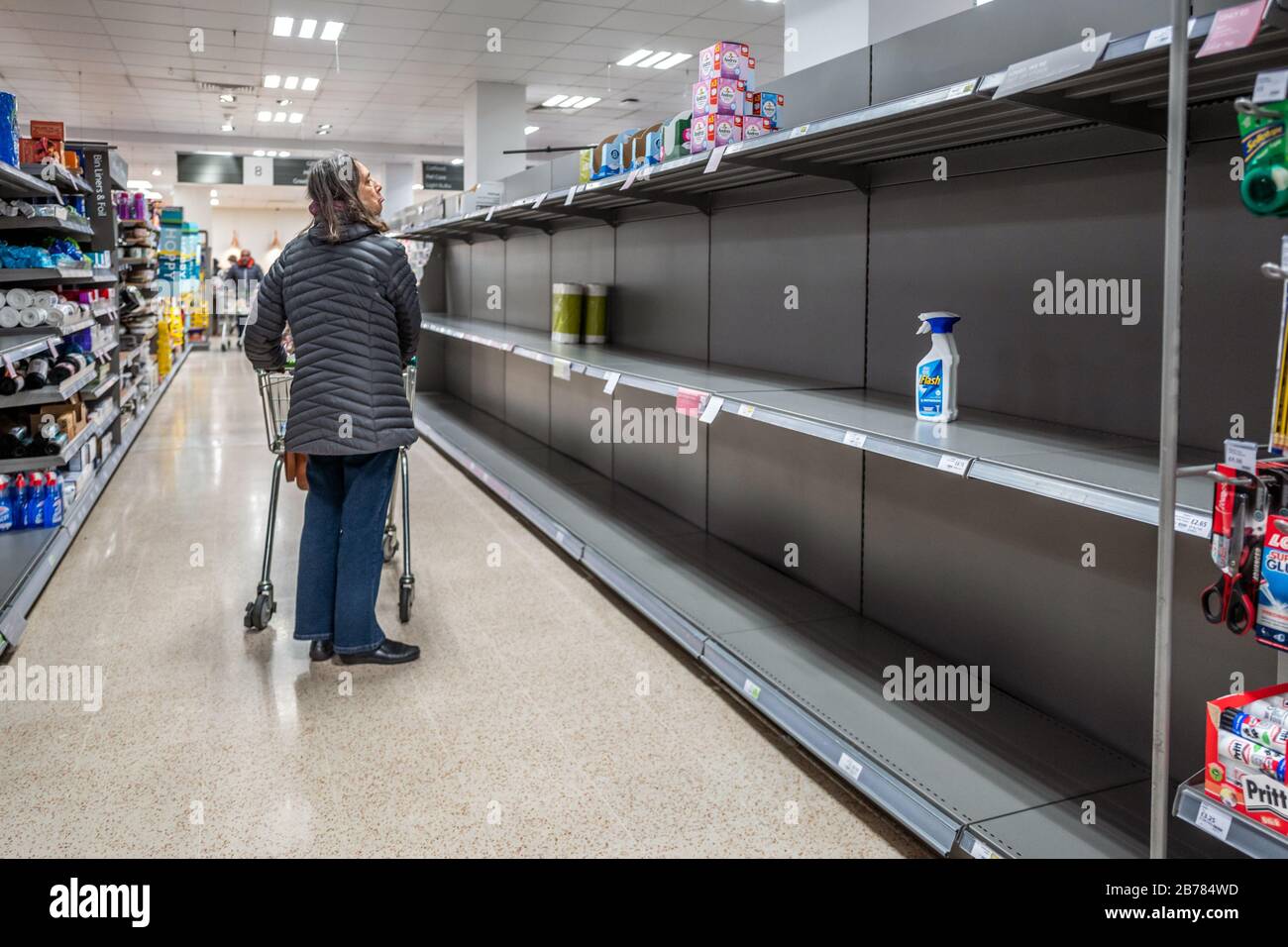 Empty toilet roll shelves in Waitrose, Brighton Stock Photo Alamy