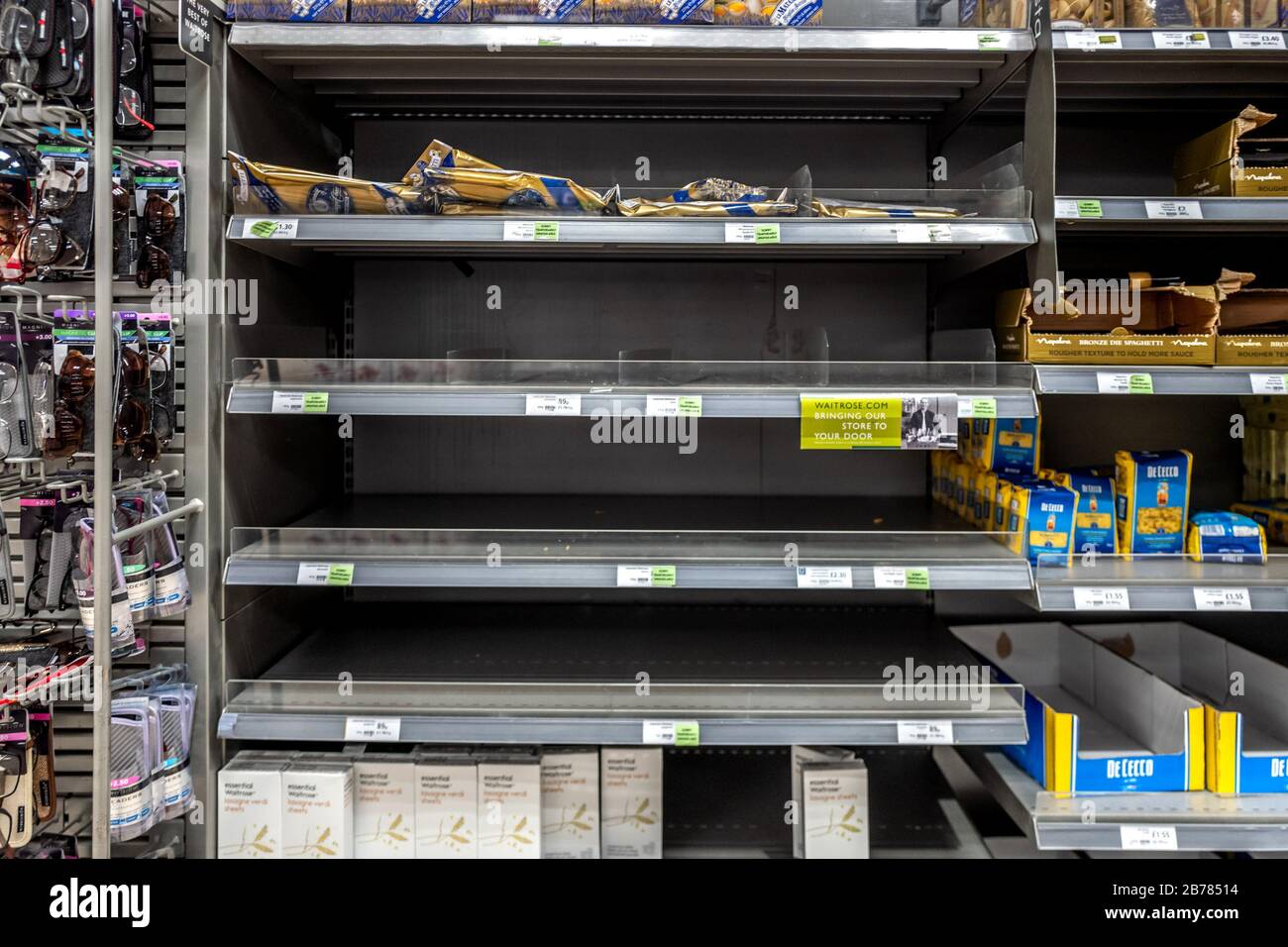 Empty pasta shelves in Waitrose, Brighton Stock Photo Alamy