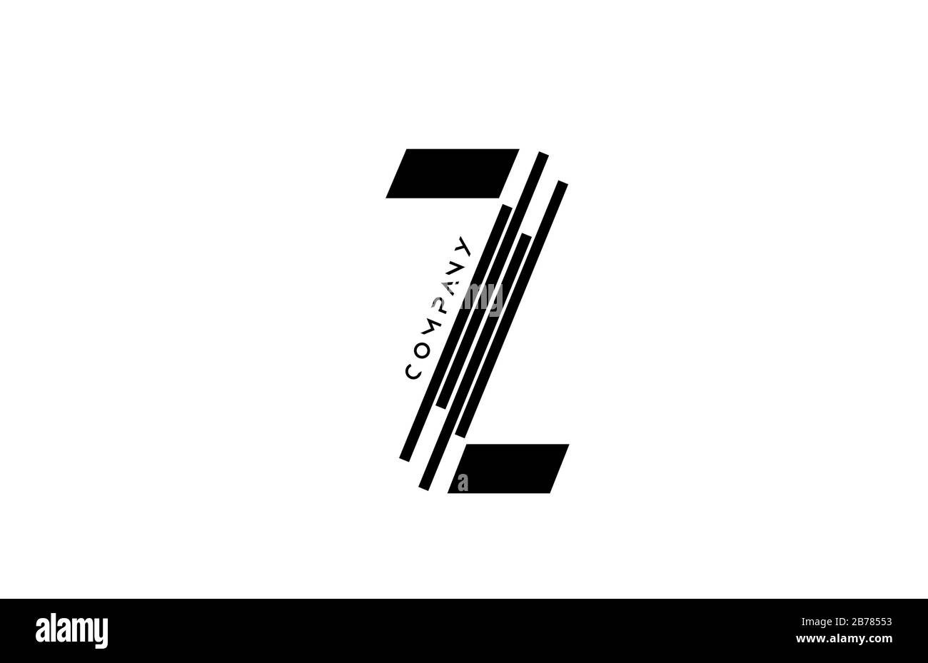 alphabet Z black white letter logo design with lines icon for company