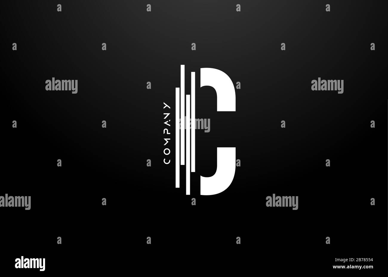 C black white letter alphabet logo design with lines icon for business ...