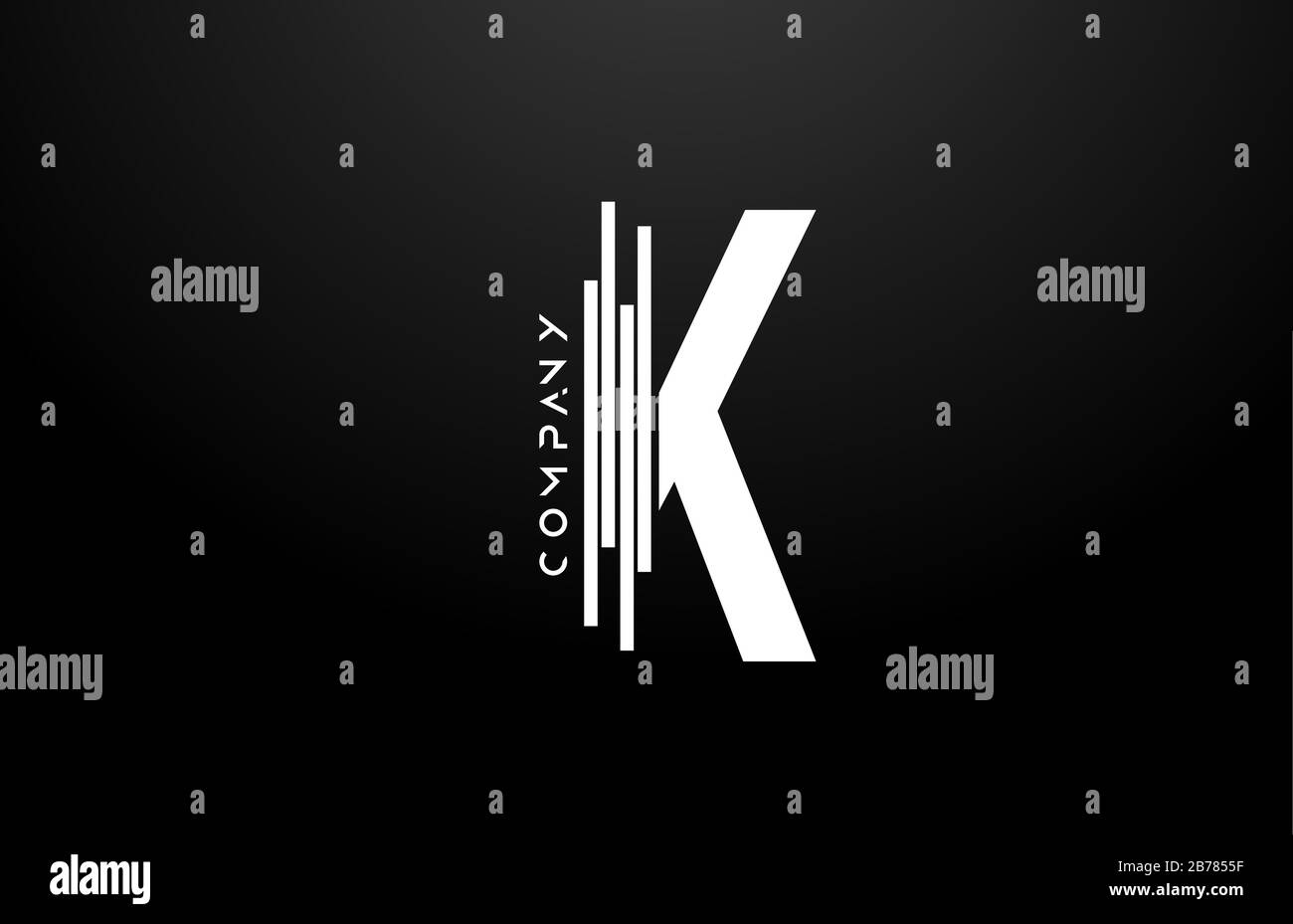 K black white letter alphabet logo design with lines icon for business ...