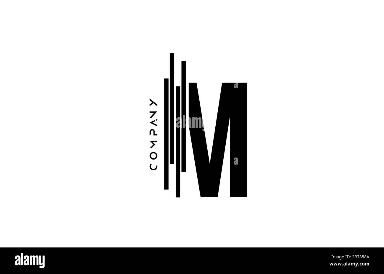 alphabet M black white letter logo design with lines icon for company ...