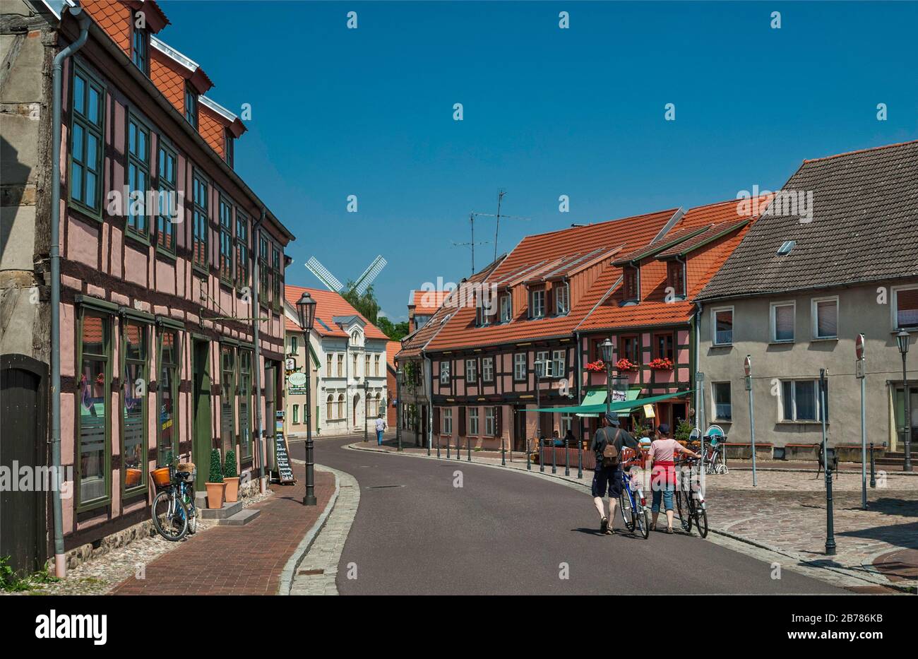 Half-timbered houses at Strasse der Friedens, street in Röbel, Mecklenburg-West Pomerania, Germany Stock Photo
