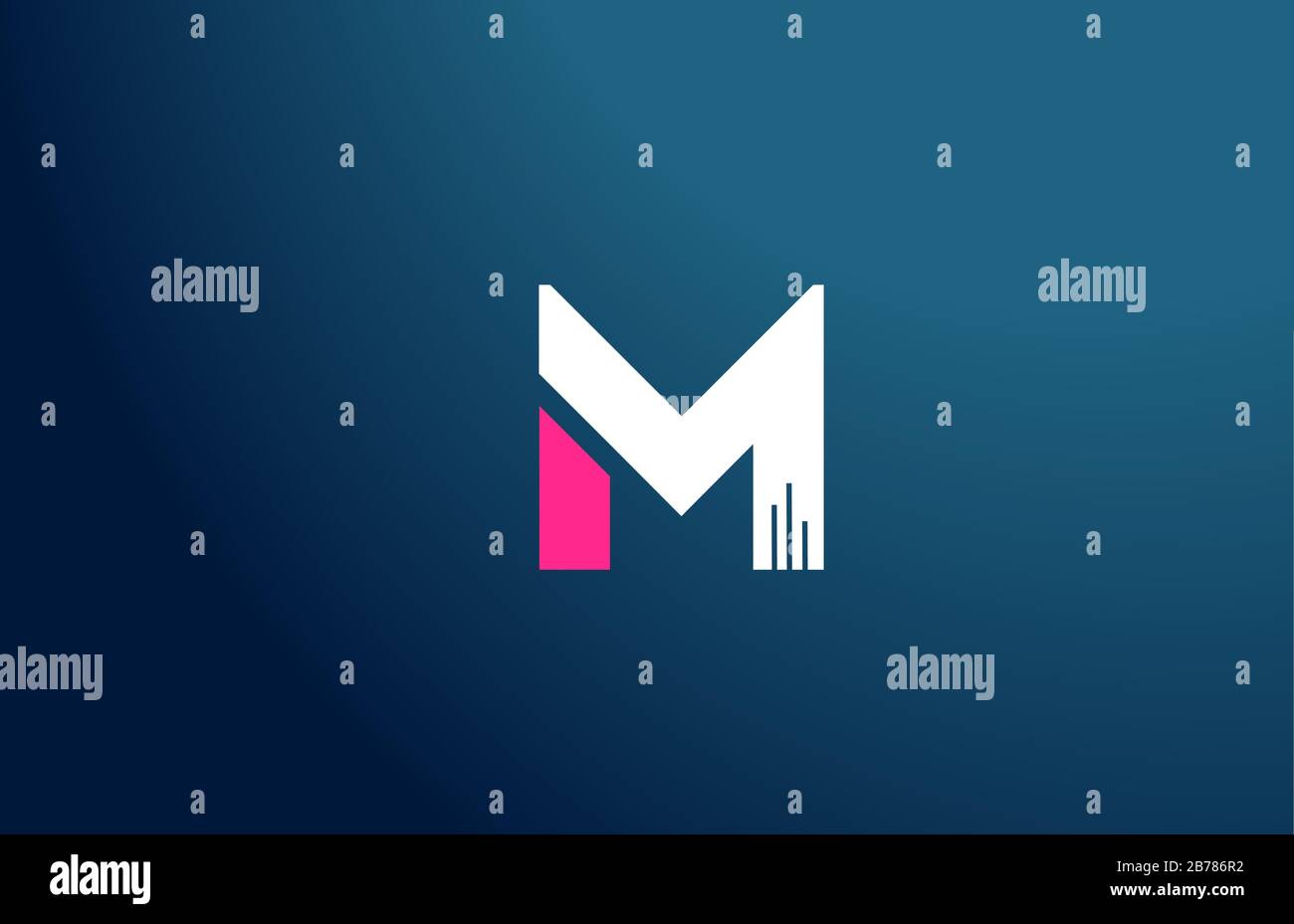 blue white pink alphabet M logo letter design icon for company and ...