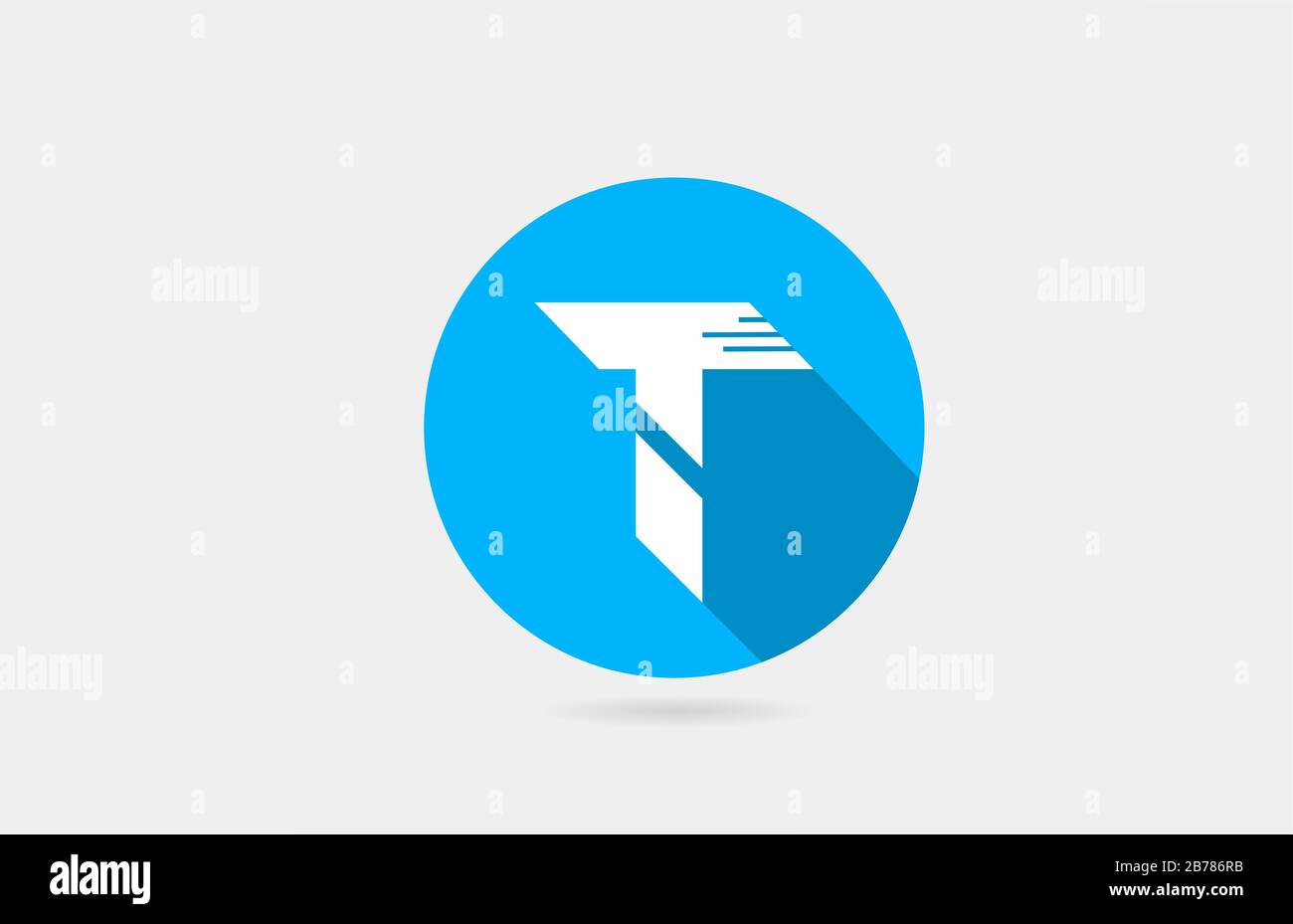 T alphabet letter logo long shadow blue white icon design for company ...