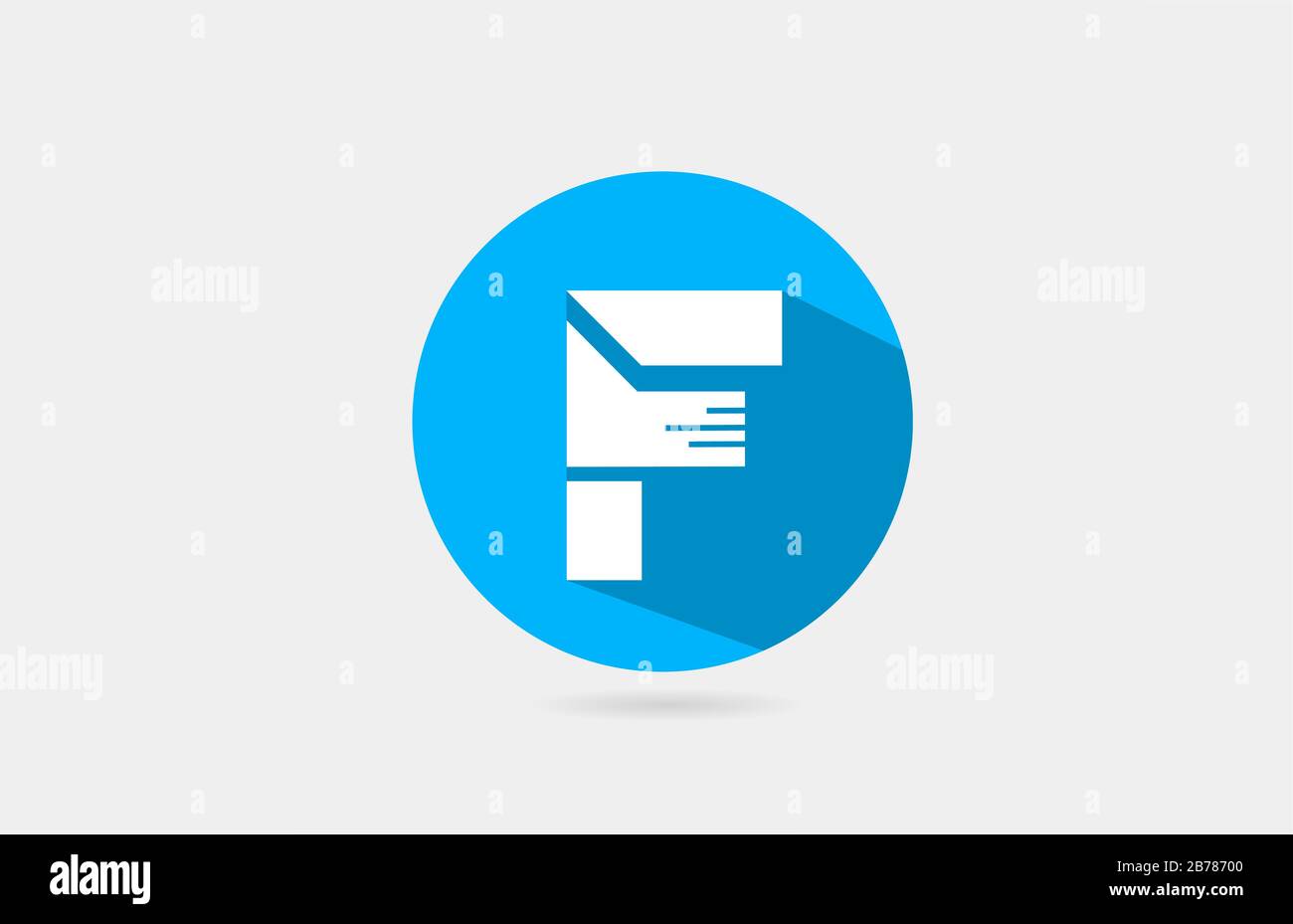 F alphabet letter logo long shadow blue white icon design for company ...