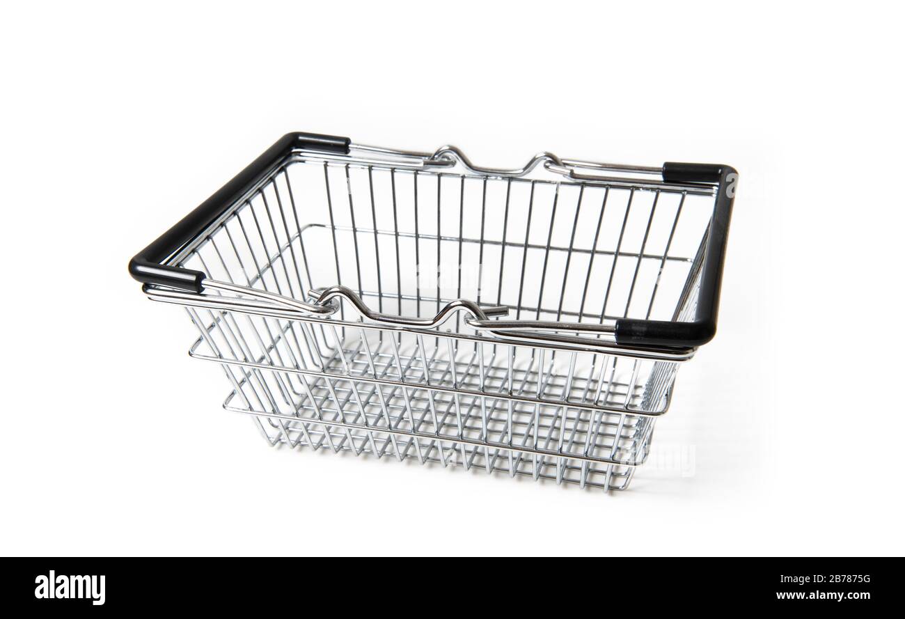 Empty supermarket shopping basket on a white background, cut-out with copy space Stock Photo