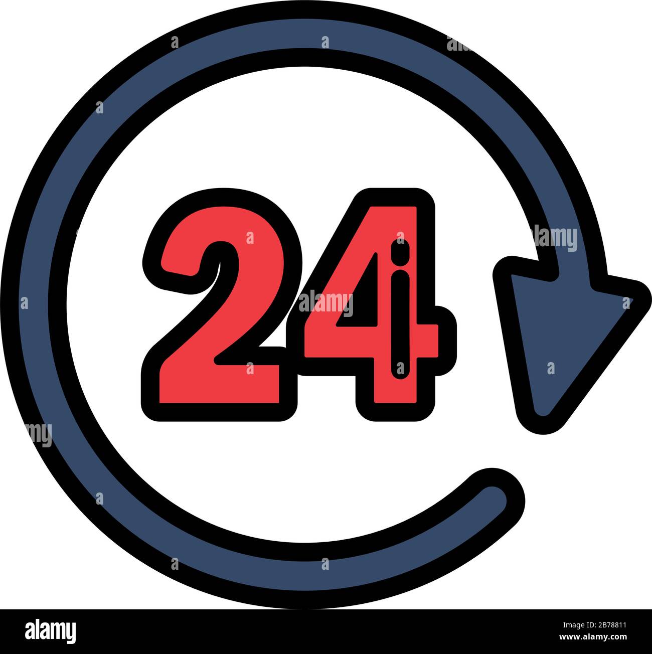 open around the clock, 24 hours on white background vector illustration