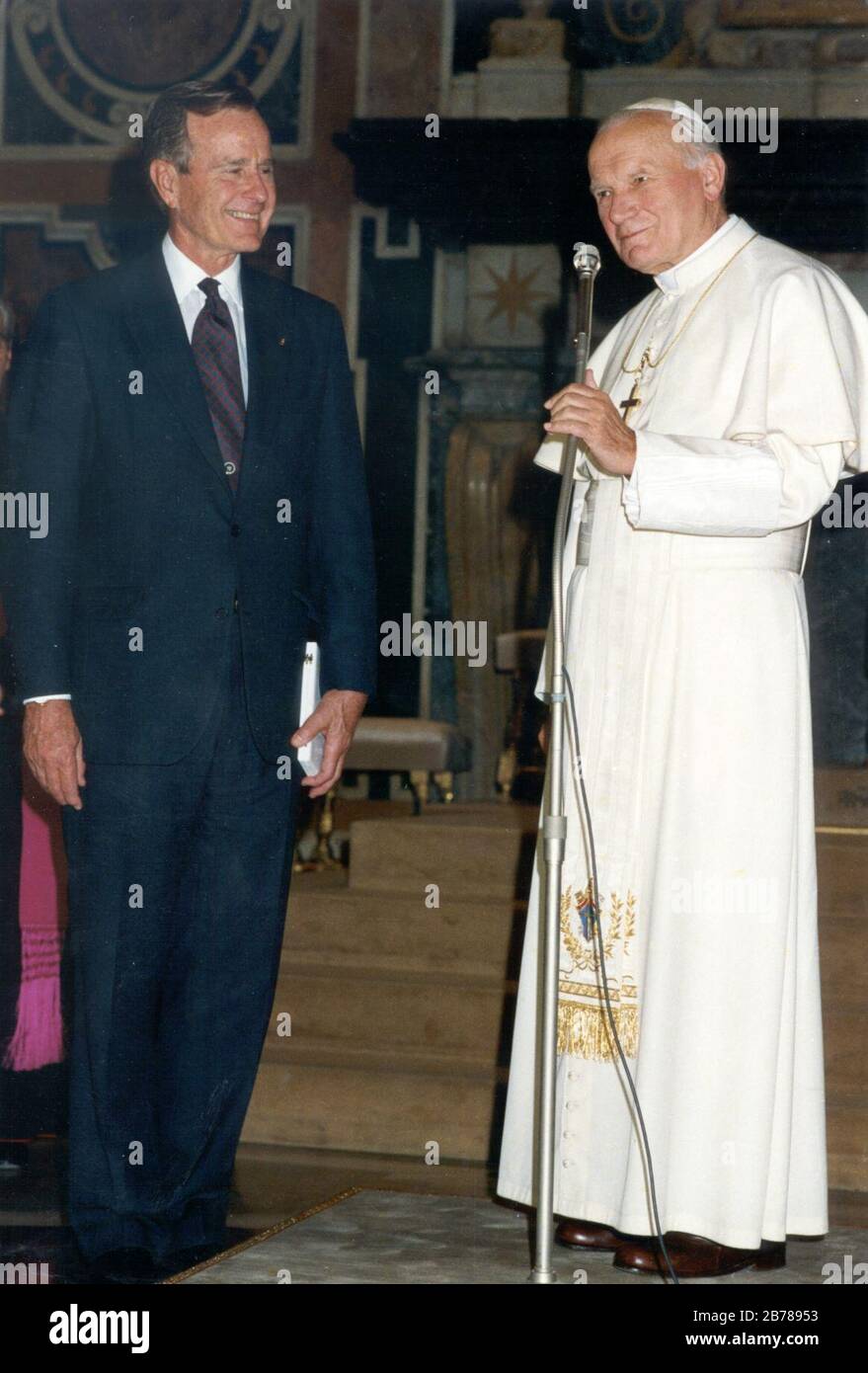 George H W Bush and Pope John Paul II. Stock Photo