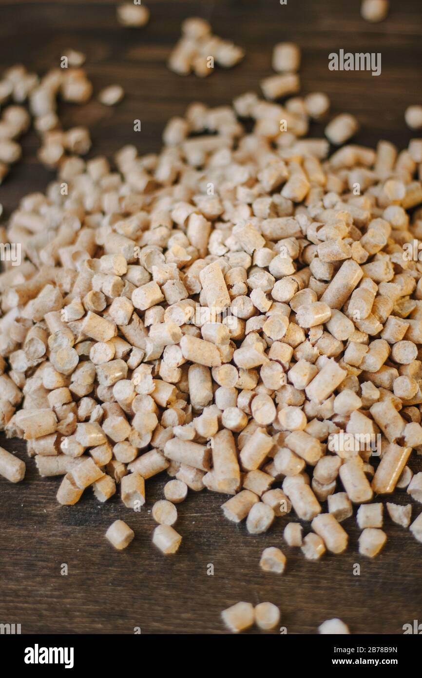 Wooden pellets, also used as cat litter. Stock Photo