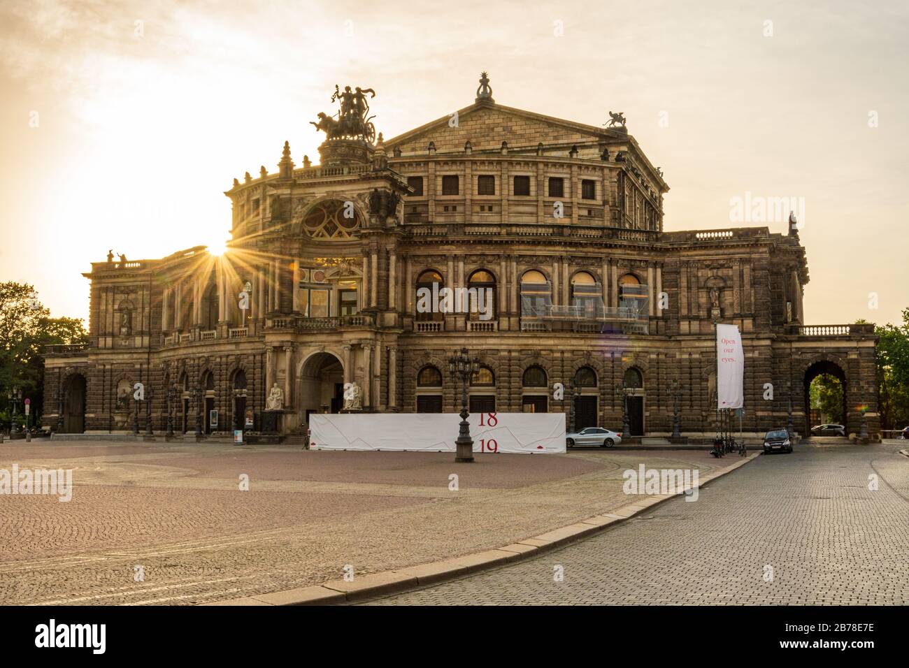 The famous opera house Semperoper in Dresden during sunset Stock Photo