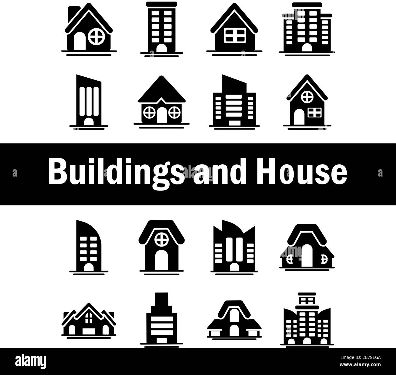set of icons of towers of apartment, office building and house ...