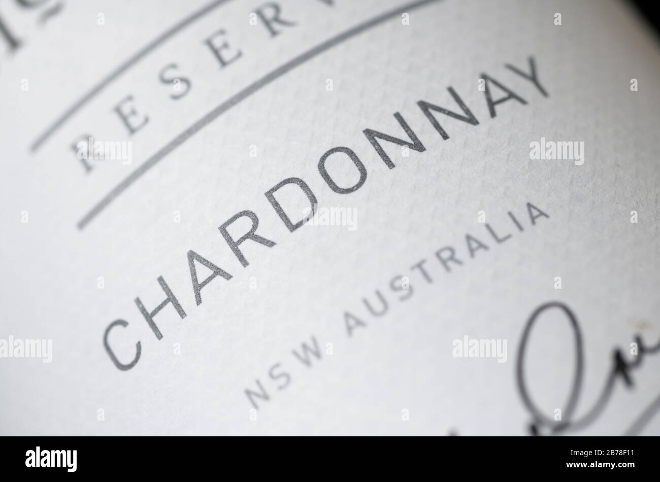 McGuigan Reserve Chardonnay Australian white wine label closeup Stock Photo
